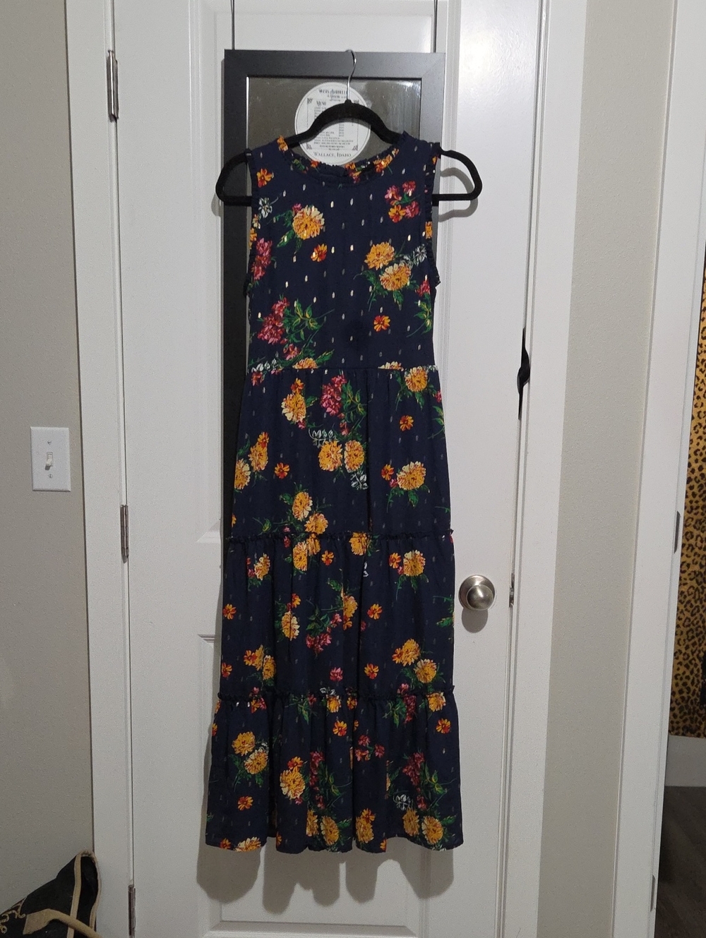 Zunie Navy Floral Tiered Maxi Dress with Yellow & Pink Blooms